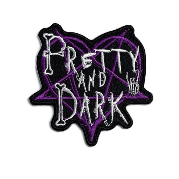 Pretty and Dark Pentagram Heart Skeleton Hand Embroidered Patch - Picture 1 of 4